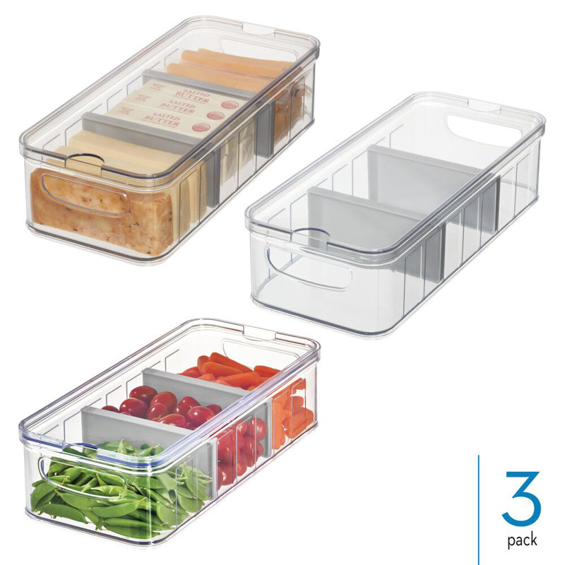 Bacs de rangement pour réfrigérateur 3 pièces iDesign - Transparent / Gris
