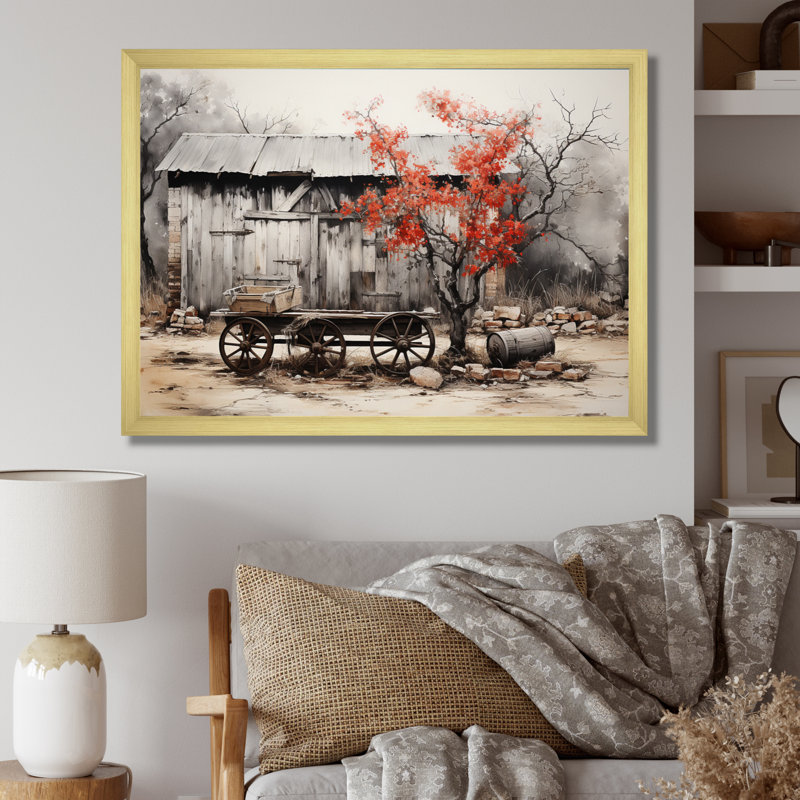 Barn Rustic Elegance I - Farmhouse Wall Art Living Room, 24" H x 32" W, Single Picture Framed, Gold