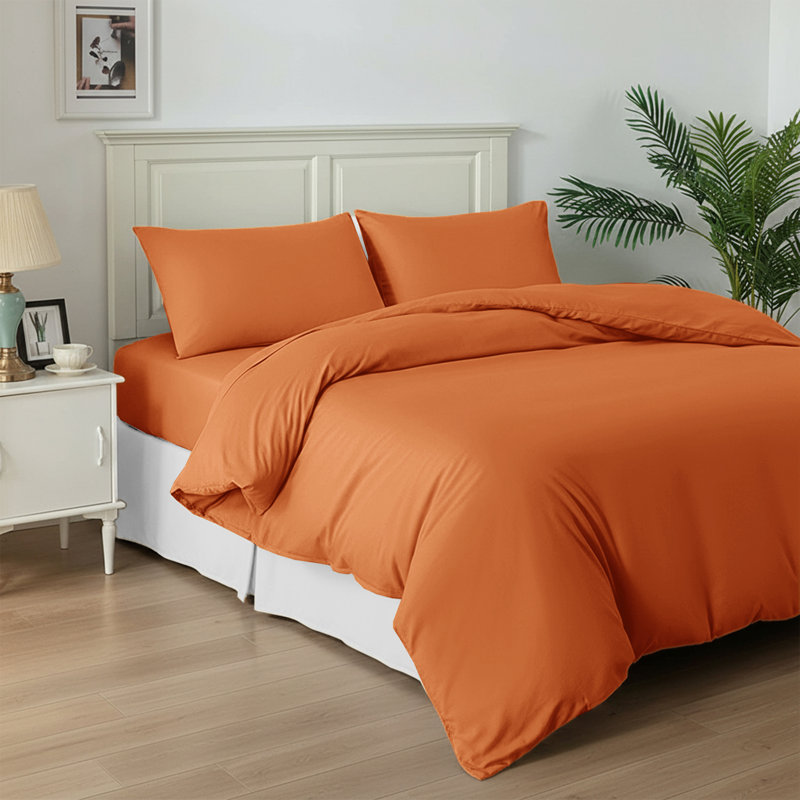 Super Soft Reversible 4 piece Plain Duvet Cover Set with Pillowcases, Rust, Kingsize Duvet Cover + 3 Additional Pieces