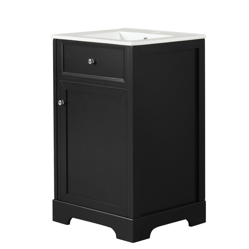 Meuble-lavabo de 20 po avec lavabo, armoire de salle de bain avec porte à fermeture douce, support de rangement et tablette réglable