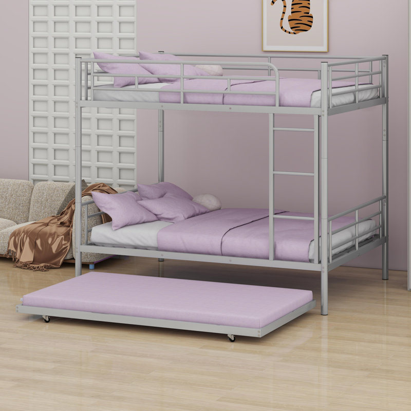 Metal Bunk Bed With Trundle, Silver
