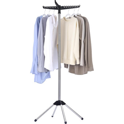 Clothes Drying Rack Foldable, 59 Inch Tripod Laundry Drying Rack Indoor With Rotating Clothes Rail For 27 Pieces Of Clothes, Space Saving, Stainless Steel, Black And Silver CDR001B01