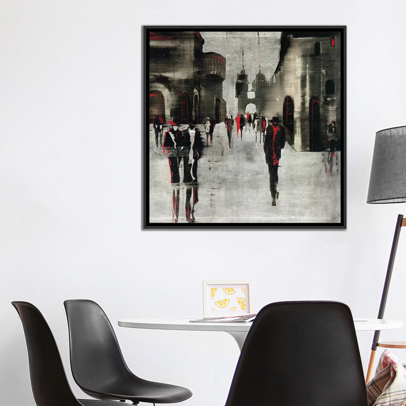 «City Scene II», reproduction d'impression sur toile tendue, H 18 po x l 18 po x P 1,5 po, Toile encadrée noire, Pas de tapis