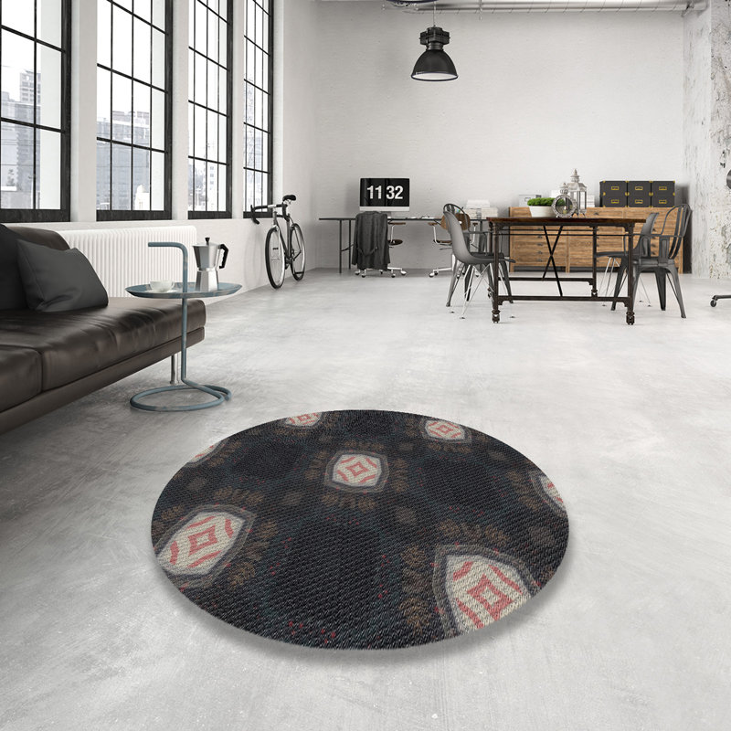 Tapis décoratif géométrique noir, Rond 4 pi