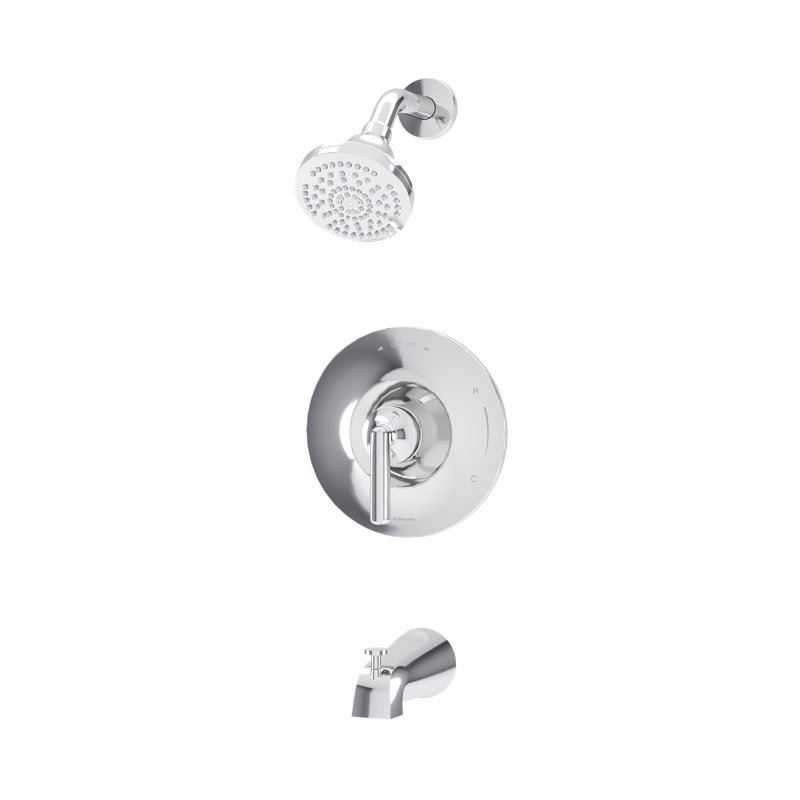 Ensemble de garniture de robinet de baignoire et douche à poignée simple Birch HydroMersion, Chrome poli