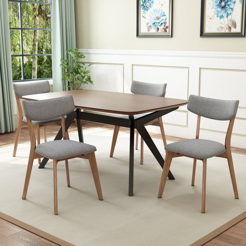 Evonne Upholstered Dining Set With Rubberwood Frame, 5, Dark Gray