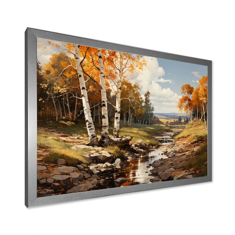 «Birch Woods Sunlit Grove II», reproduction sur toile, H 16 po x l 32 po x P 1 po, Cadre photo argenté