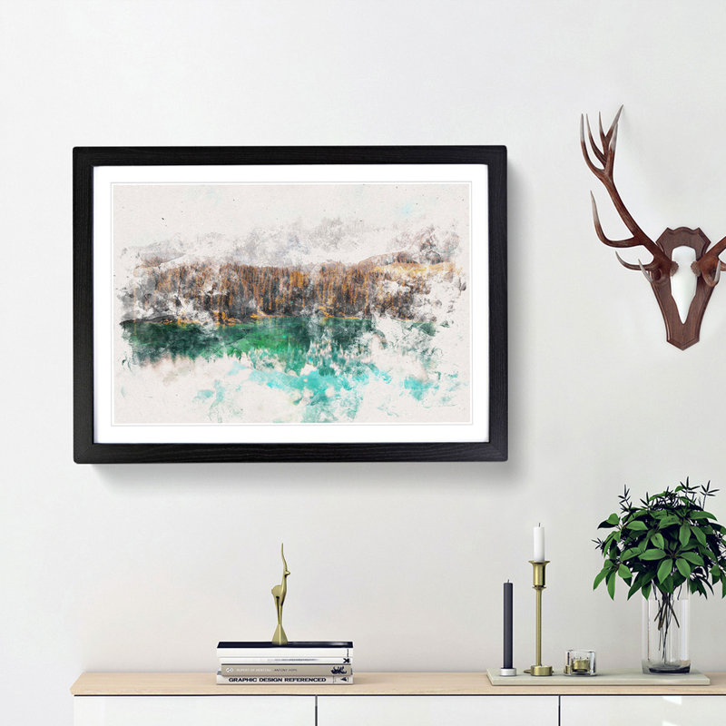 Mountain View Reflection - Picture Frame Graphic Art Print, Black Framed, 62cm H x 87cm W x 2cm D