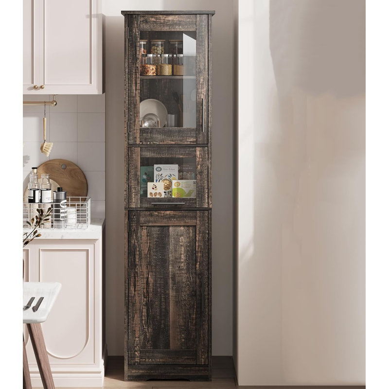 Bathroom Cabinet,Freestanding Narrow Cabinet With Adjustable Shelves, Brown