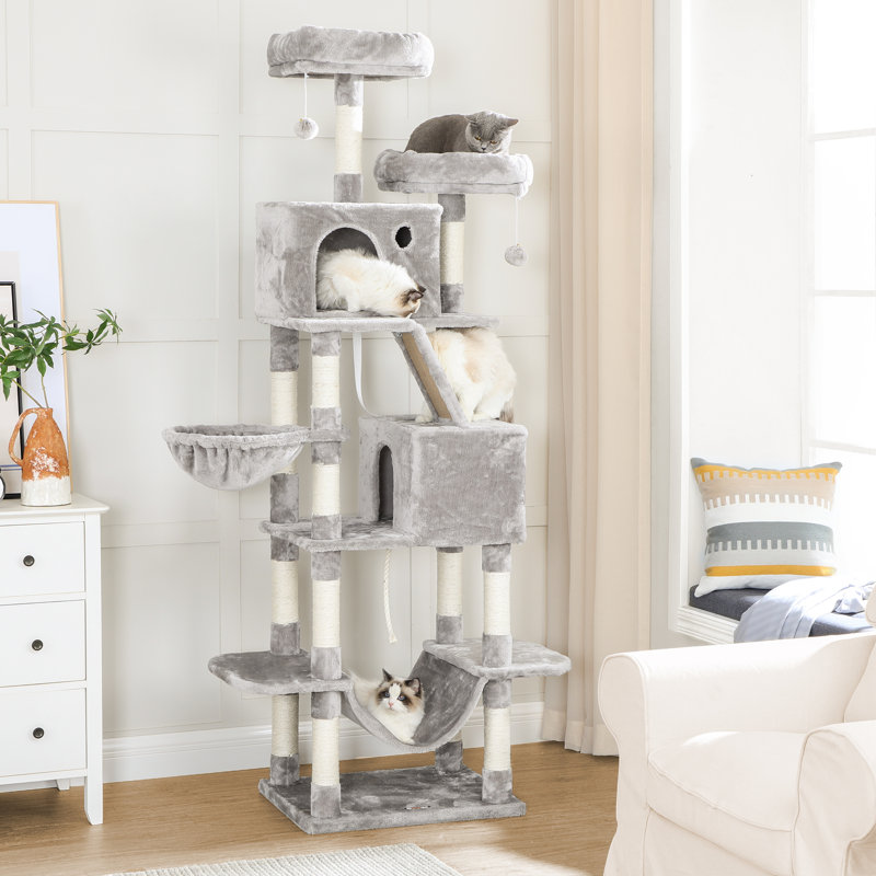 206cm H Cat Tree, 206cm H X 50cm W X 60cm D, Light Grey