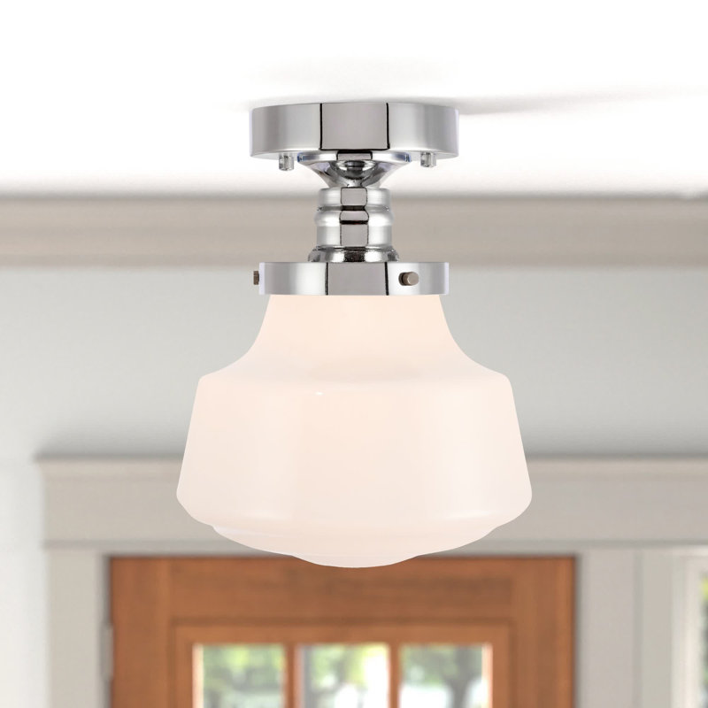 Plafonnier semi-encastré à 1 lumière Steverson, H 9,4 po x l 11 po x P 11 po, Laiton, Blanc givré