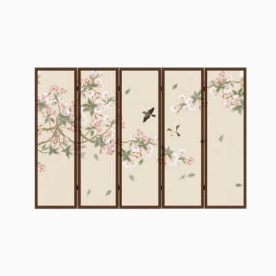Paravent en bois massif pour oiseaux et fleurs
