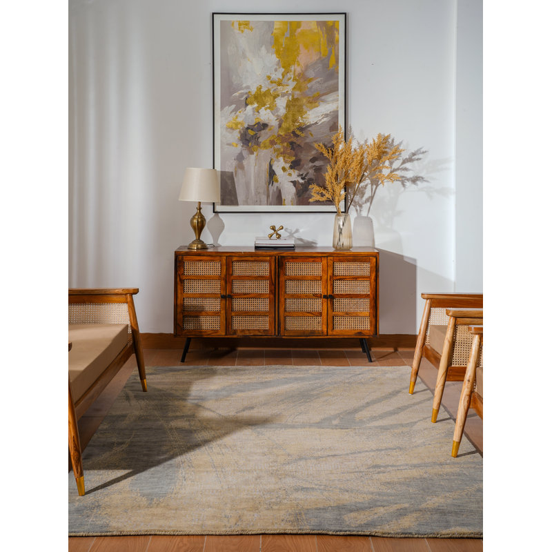 Hand Knotted Loom Wool Eco-Friendly Area Rugs  - Rectangle, Grey Color, Abstract Modern Design, High Pile Thick Handmade Anti Skid Area Rugs for Living Room, Bed Room