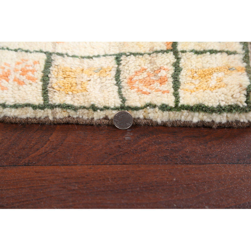 Tapis ivoire en laine noué à la main de conception unique 1 pi 4 po x 1 pi 5 po Styles