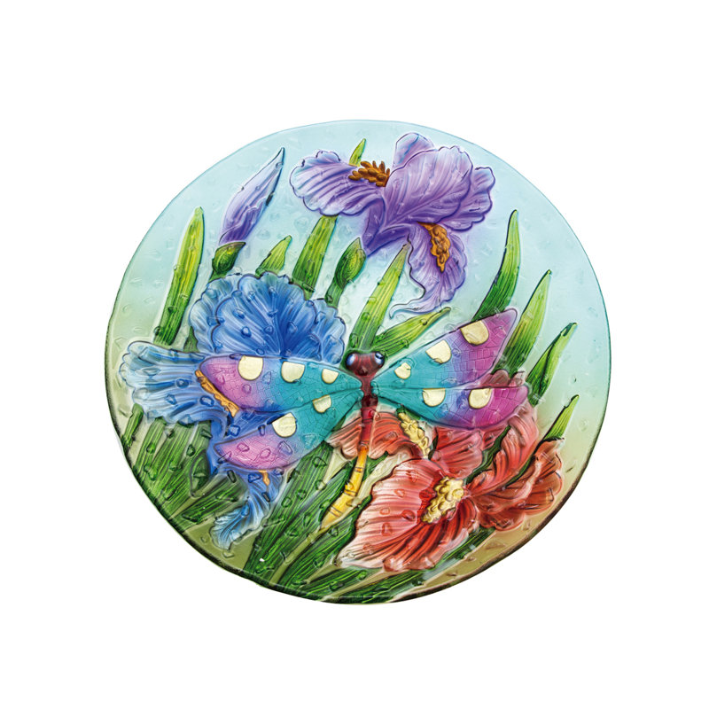 Bain d'oiseaux en verre Lahziri, l 18 po x P 18 po, Bleu / Vert