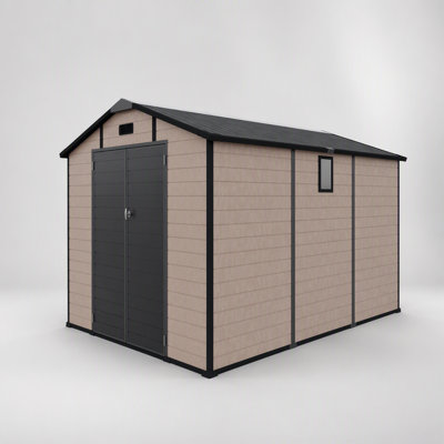 Remise de rangement extérieure en résine verrouillable 8 x 10 pi avec fenêtre et plancher, durable et spacieuse pour les outils et l'équipement de jardin