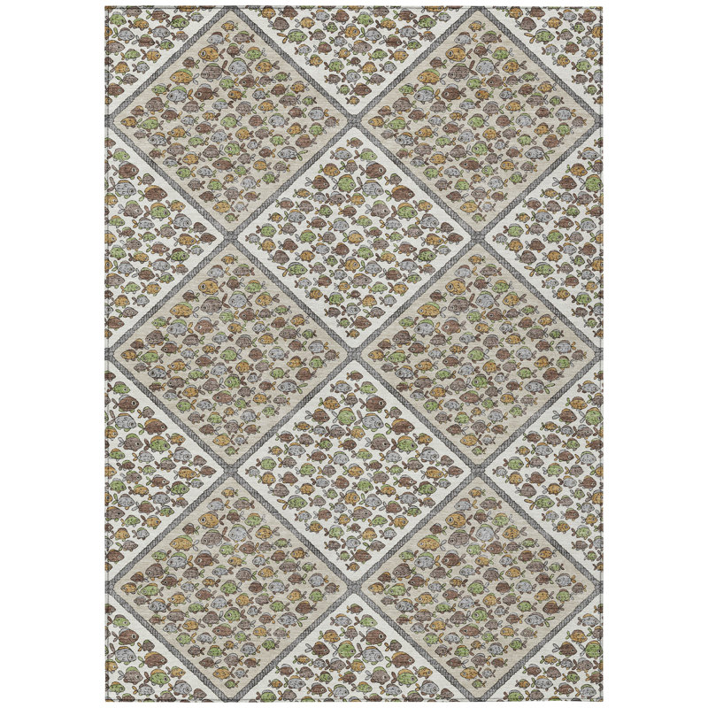 Machine Washable Indoor/Outdoor Chantille ACN2579 Kids Rug, Ivory, 5' x 7'6"