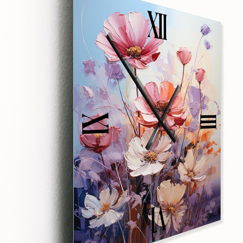 Horloge murale florale rose avec impression romantique romantique, Très grand