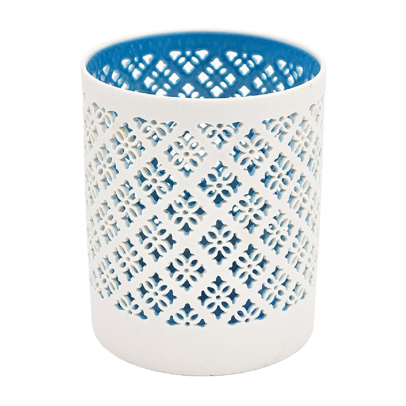 White and Blue Ceramic Decorative Candle Holders - Set of 2