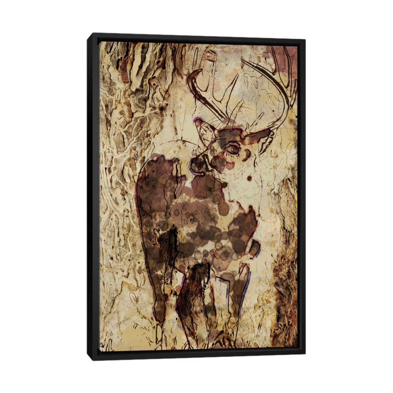 «Deer In The Forest», impression sur toile tendue, H 26 po x l 18 po x P 1,5 po, Toile avec cadre noir, Pas de tapis