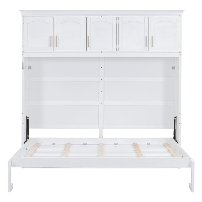 Grand lit escamotable mural avec armoires supérieures, White
