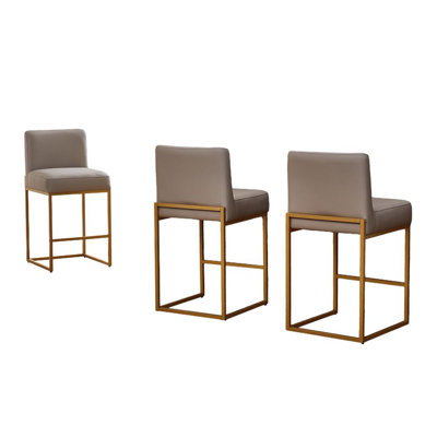 Ensemble de 3 tabourets de comptoir 26 po en similicuir moderne gris avec base dorée