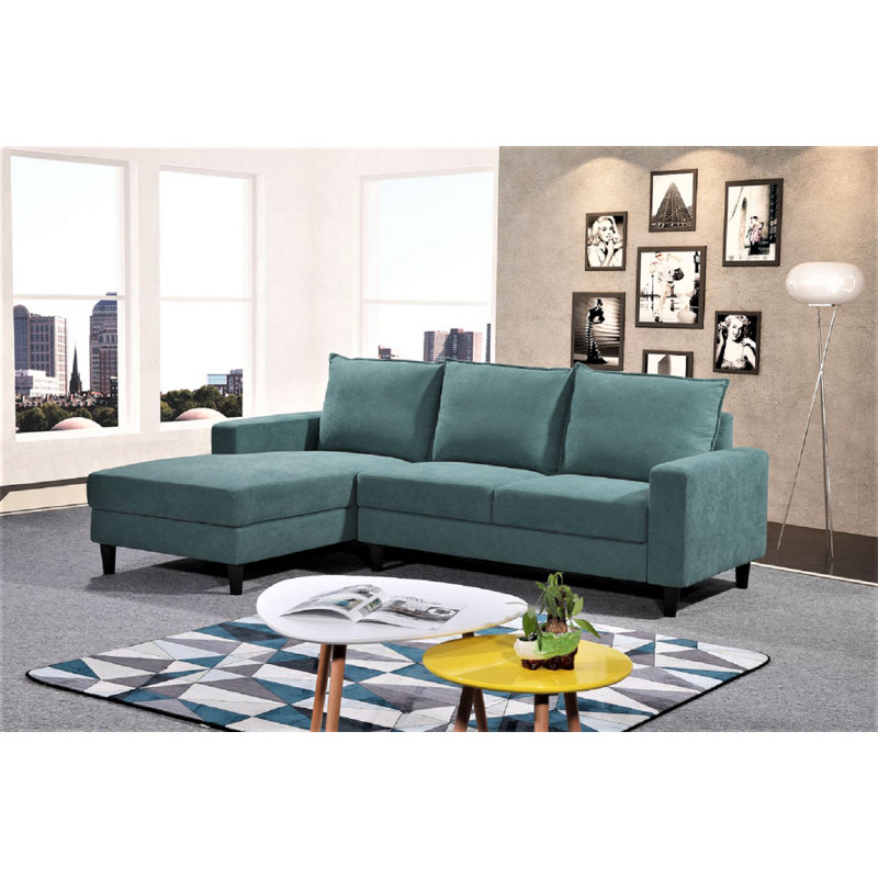 Pamila Upholstered L-Shaped Sectional, Left Hand Facing, Eton Blue