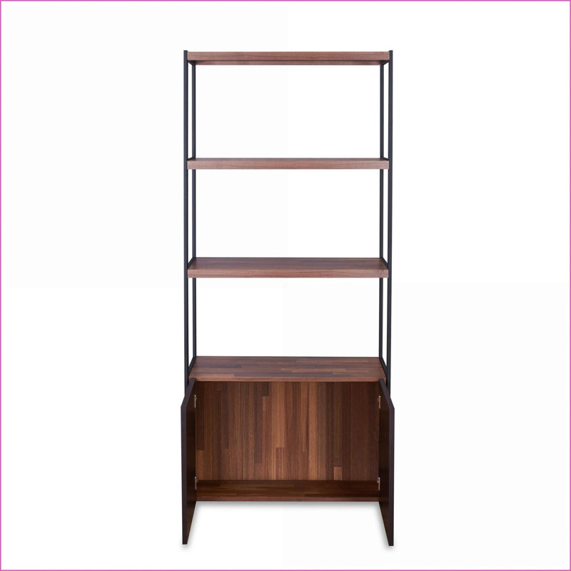 Bookshelf, Rustic Engineered Wood, Walnut Brown &amp; Sandy Black, Open Shelves + Closed Cabinet | Walnut Brown | Engineered Wood