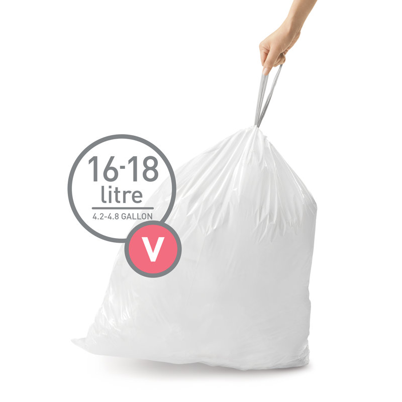 Simplehuman Code V Liners, Pack Of 60 Liners, 50% Recycled Custom Fit Bin Bags, 16-18L, White
