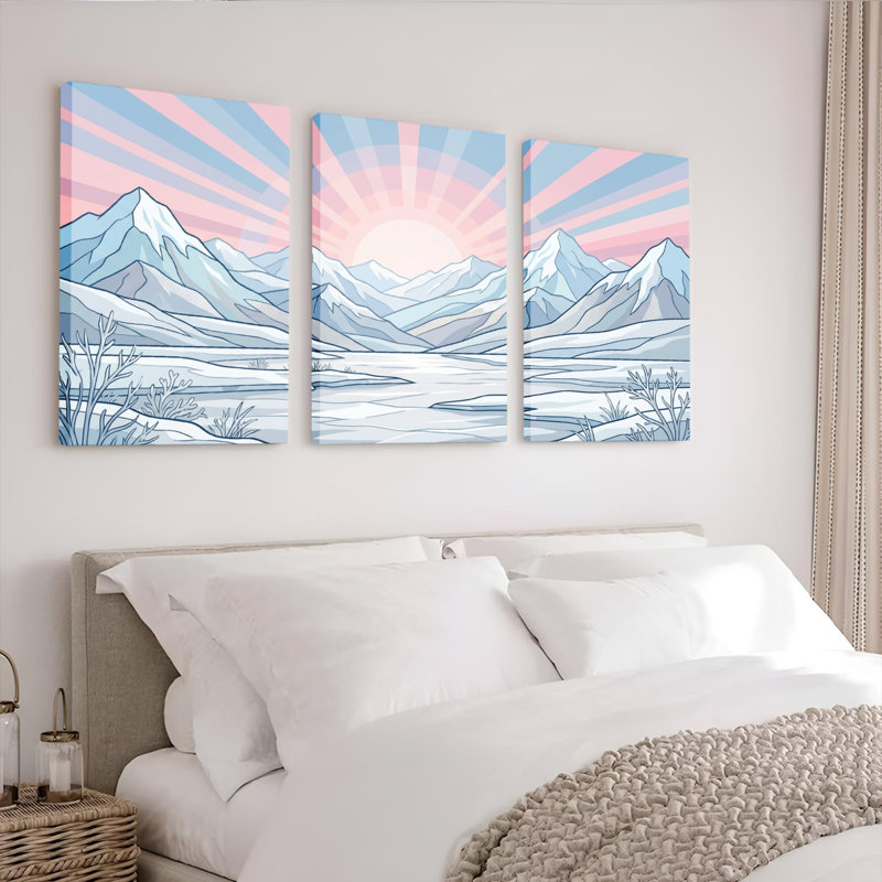 Ensemble de 3 tableaux sur toile représentant un paysage de montagne en hiver, 2436
