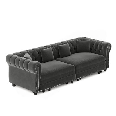 Chesterfield Sofa,89 " W 3-in-1 Pull-Out Sofa Bed, Convertible Sleeper Sofa Bed,King Size Sofa Bed, Chaise Lounge,Velvet 3-Seater Sofa with Movable Ot