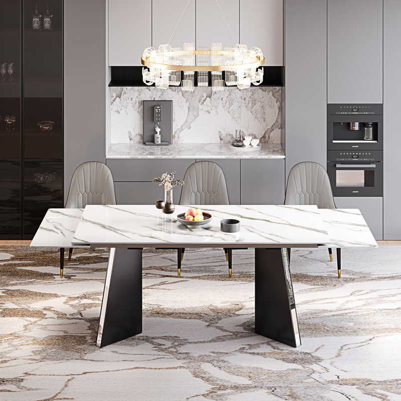 Ensemble de table de salle à manger en faux marbre Modern Modern, Beige/brun, Blanc montagne enneigée