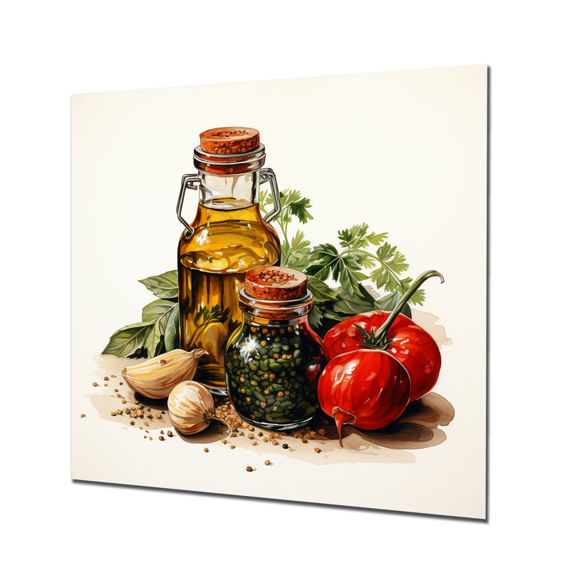 Ensemble d'herbes rouges et vertes parfumées II - épices, art mural en métal, H 16 po x l 16 po x P 1 po