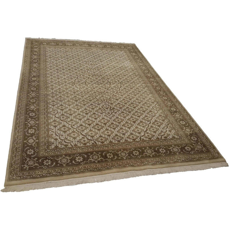 Tapis vert / gris en laine / coton fait à la main Xaiya