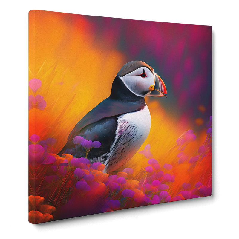 Puffin Color Field Painting - Wrapped Canvas - Framed Print, 50cm H x 50cm W x 3cm D