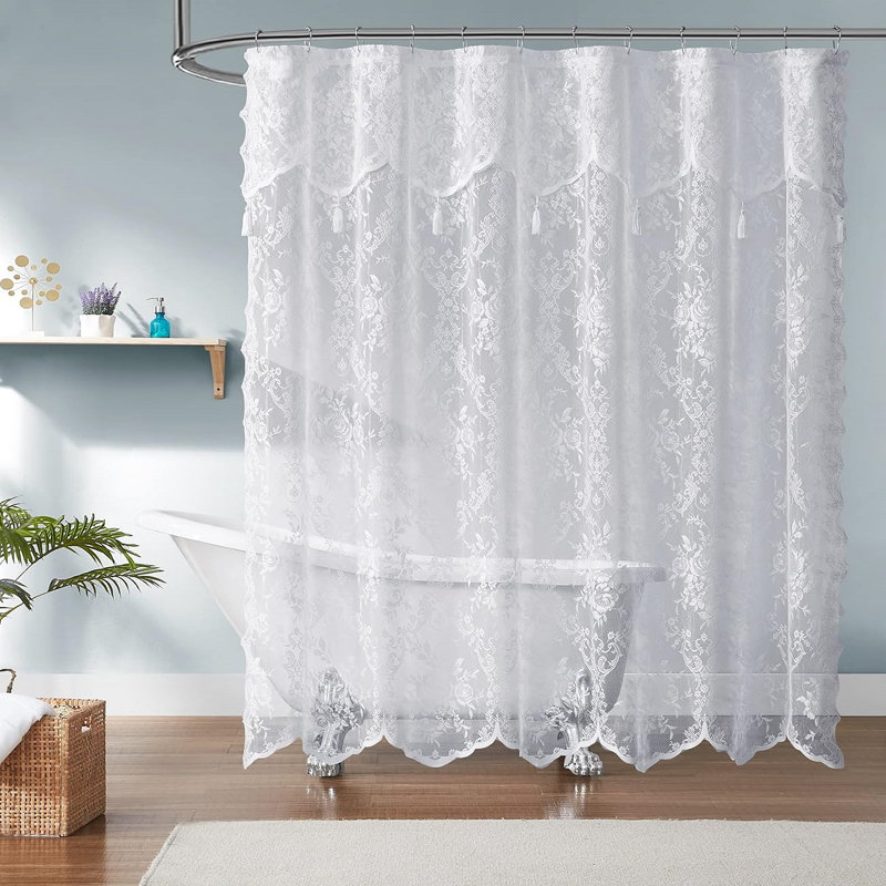  Rideau de douche en dentelle blanche Cherrilyn, Blanc, H 72 po x l 72 po