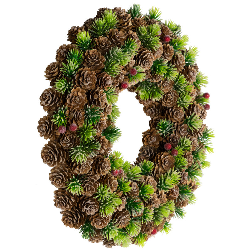 Mini Pinecone And Berries Frosted Christmas Wreath - 13" - Unlit