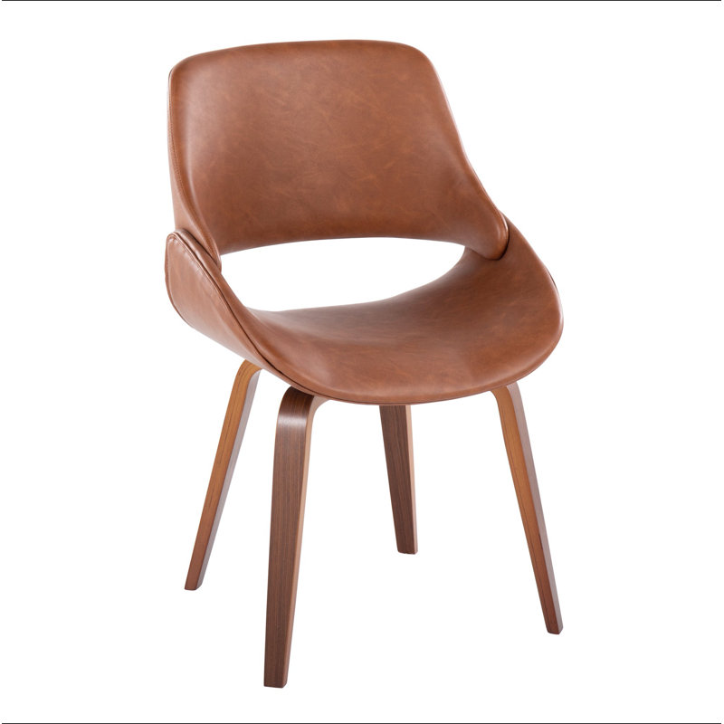 Chaise d'appoint Mid-Century moderne en similicuir noyer et chameau - ensemble de 2