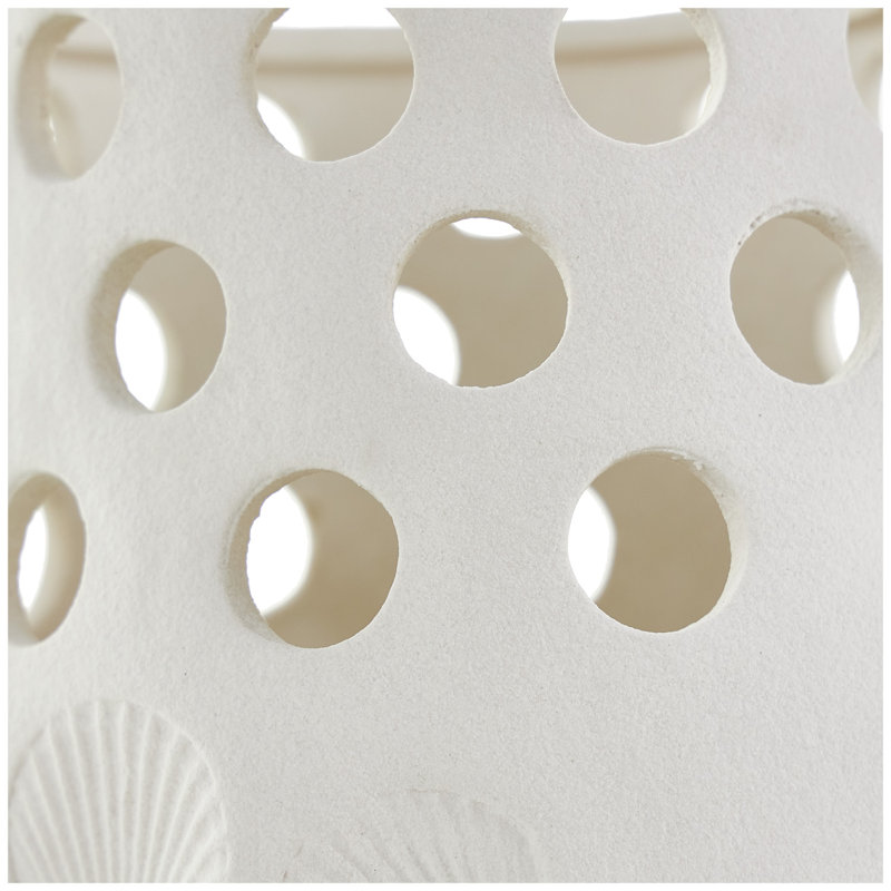 Boleyn Ceramic Shell Decorative White Vase with Circular Cutouts, 10.35" H x 6.6" W x 6.55" D