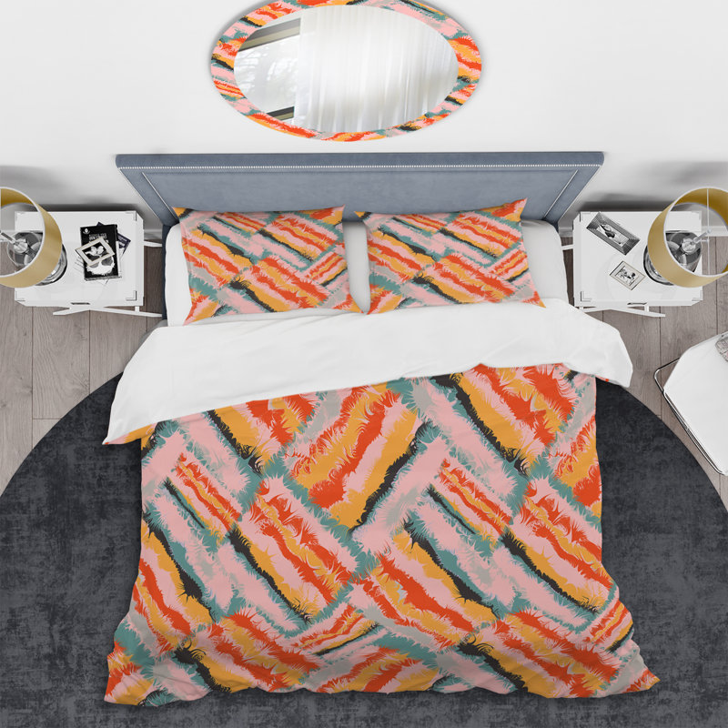 Ensemble de housse de couette en microfibre orange / jaune / turquoise 3 pièces