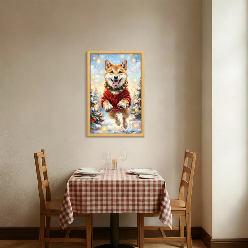 Animaux, chien de Noël en chandail rouge sautant, H 24 po x l 16 po