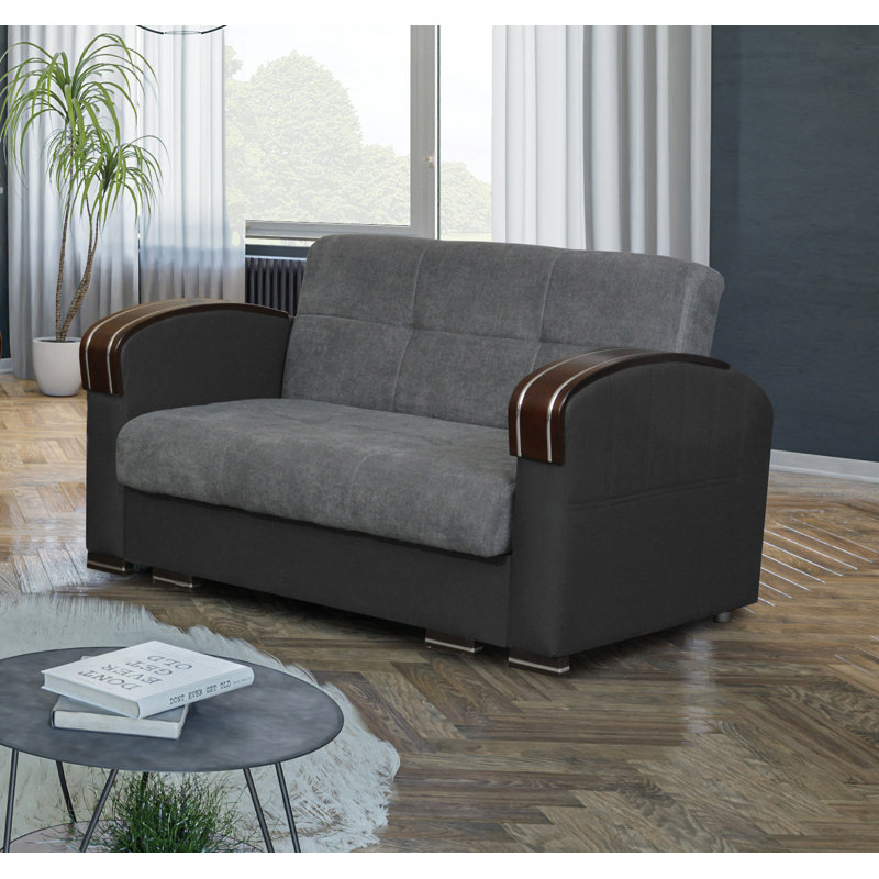 Bixie Twin 67'' Leather Convertible Sofa, Gray Genuine Leather
