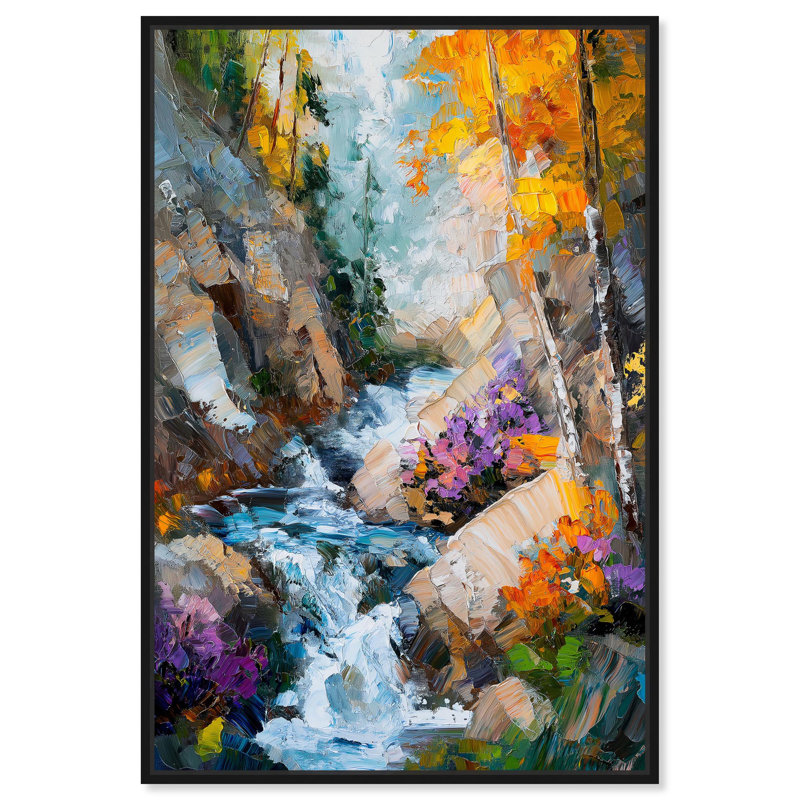 «Creek Wild Gorge», peintures rétro sur toile par Art Remedy, Cadre flottant noir, H 16 po x l 11 po