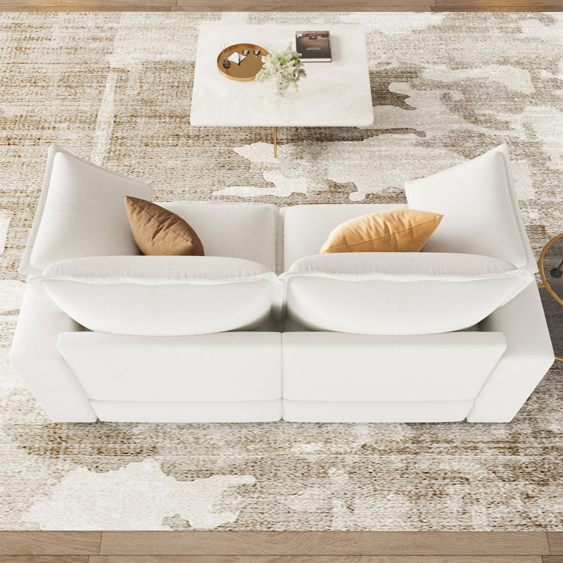 Modular Sectional Sofa, 2 Seat Modular Couch For Living Room, Chenille blanc cassé