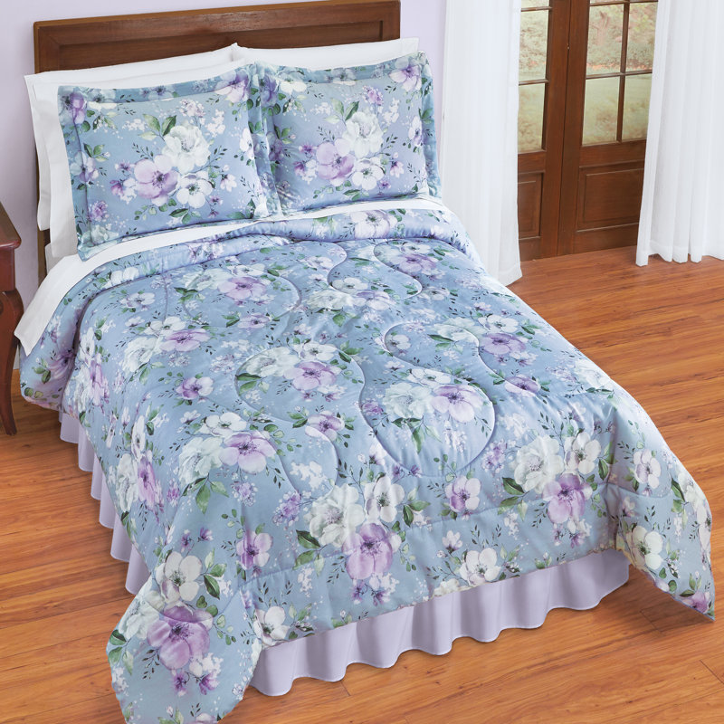 Twin Gray Cotton Floral Reversible Comforter Set