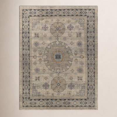 Robby Beige Black Hand-Knotted Oriental Wool Rug