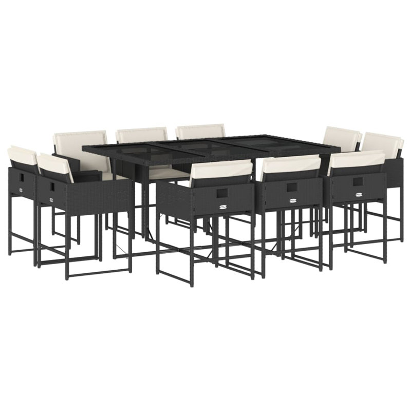 Latitude Run® 13 Piece Patio Dining Set With Cushions Gray Poly Rattan, 10, Black, White