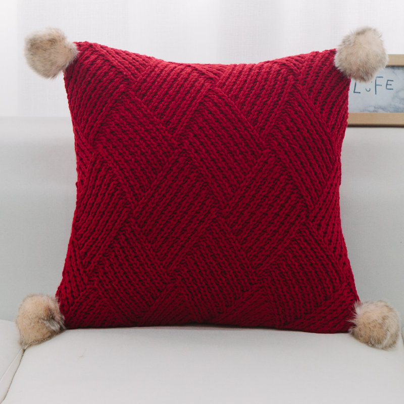 PONG PONGS PILLOW Pom-poms Throw Pillow, Down Blend, Red