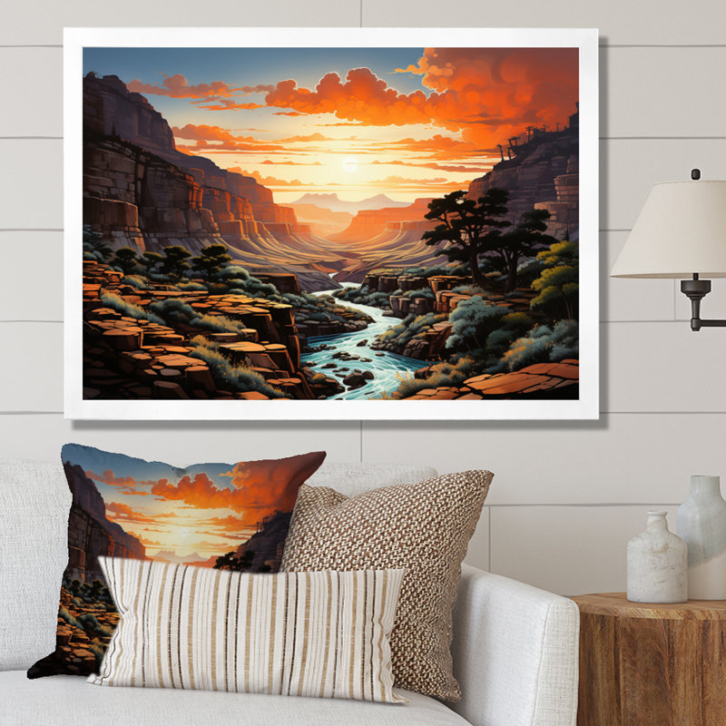 Canyon - pointillisme vertical - impression, H 12 po x l 20 po x P 1 po, Cadre photo blanc
