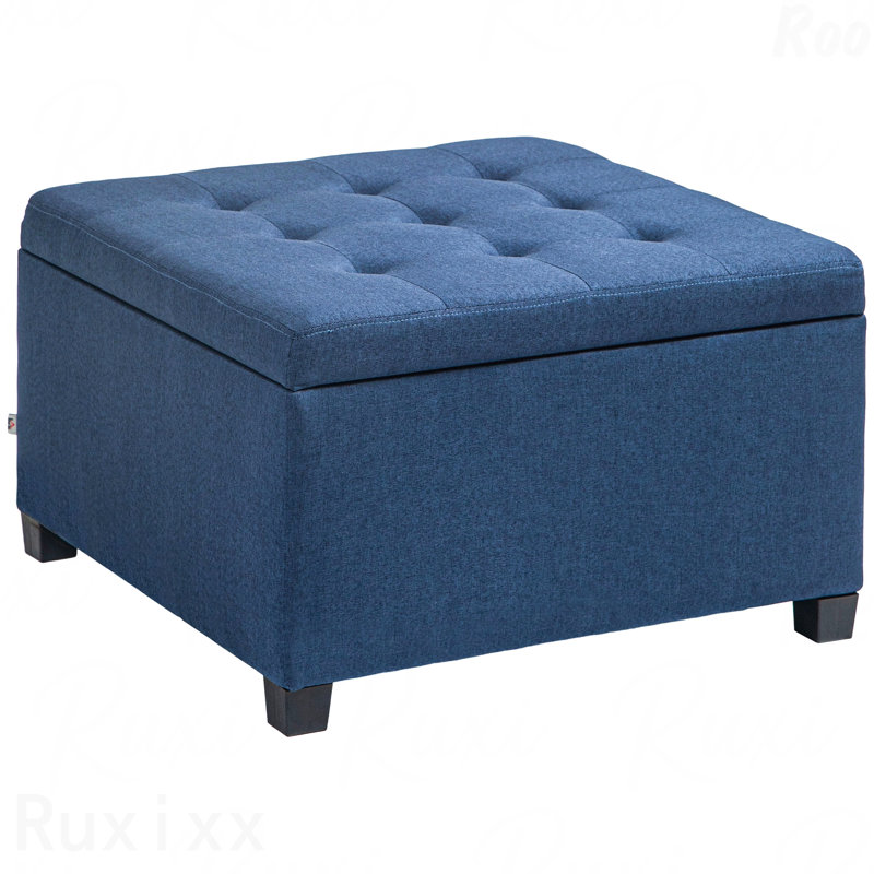 Repose-pieds capitonné en tissu avec couvercle de siège rabattable, charnière en métal, structure en bois d'eucalyptus